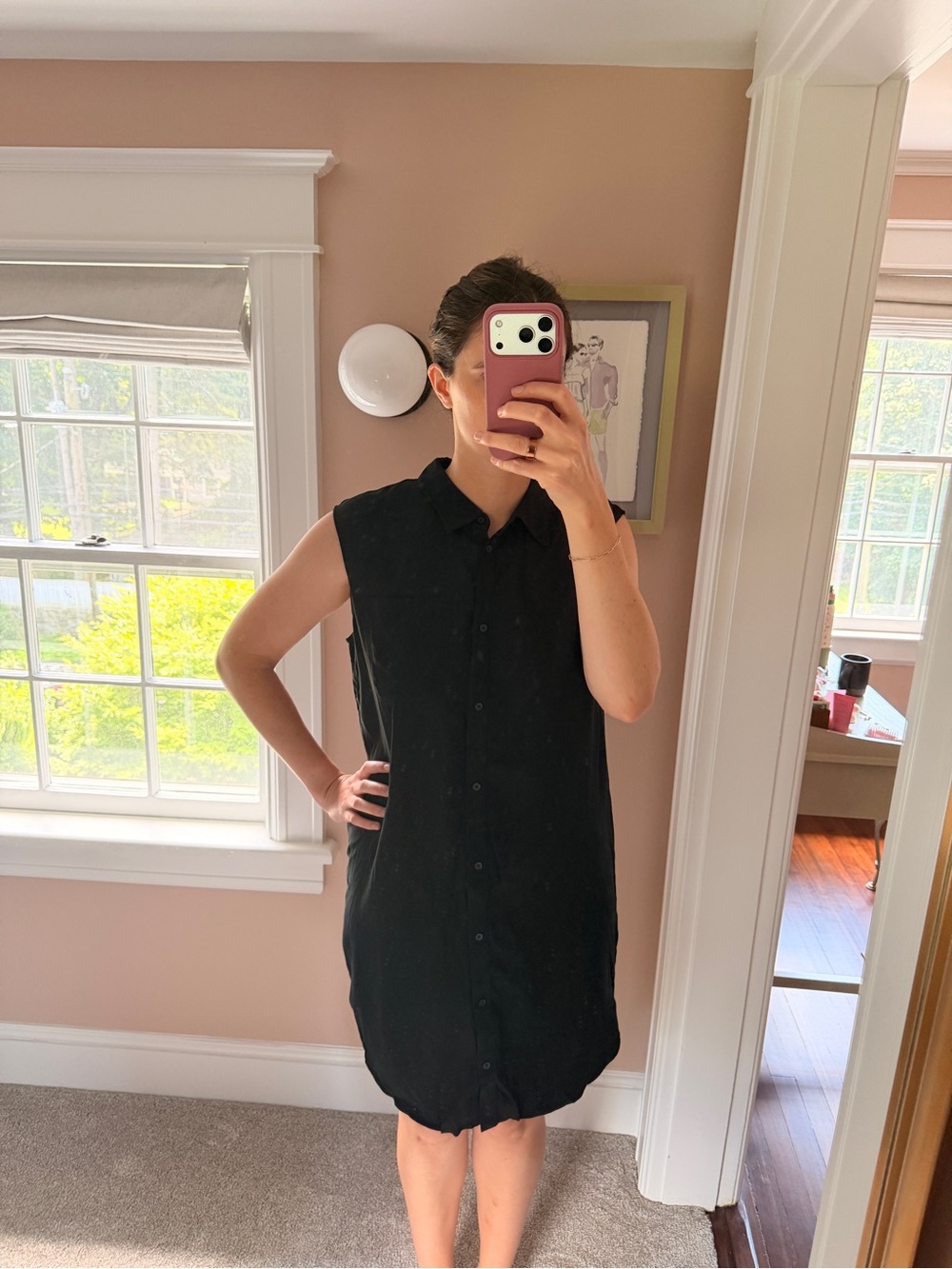 & Other Stories Black Sleeveless Button-Front Mini Shirt Dress